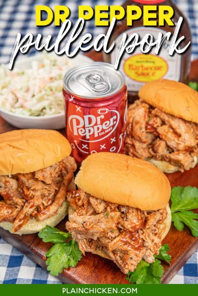 pulled pork sliders on a platter with text overlay