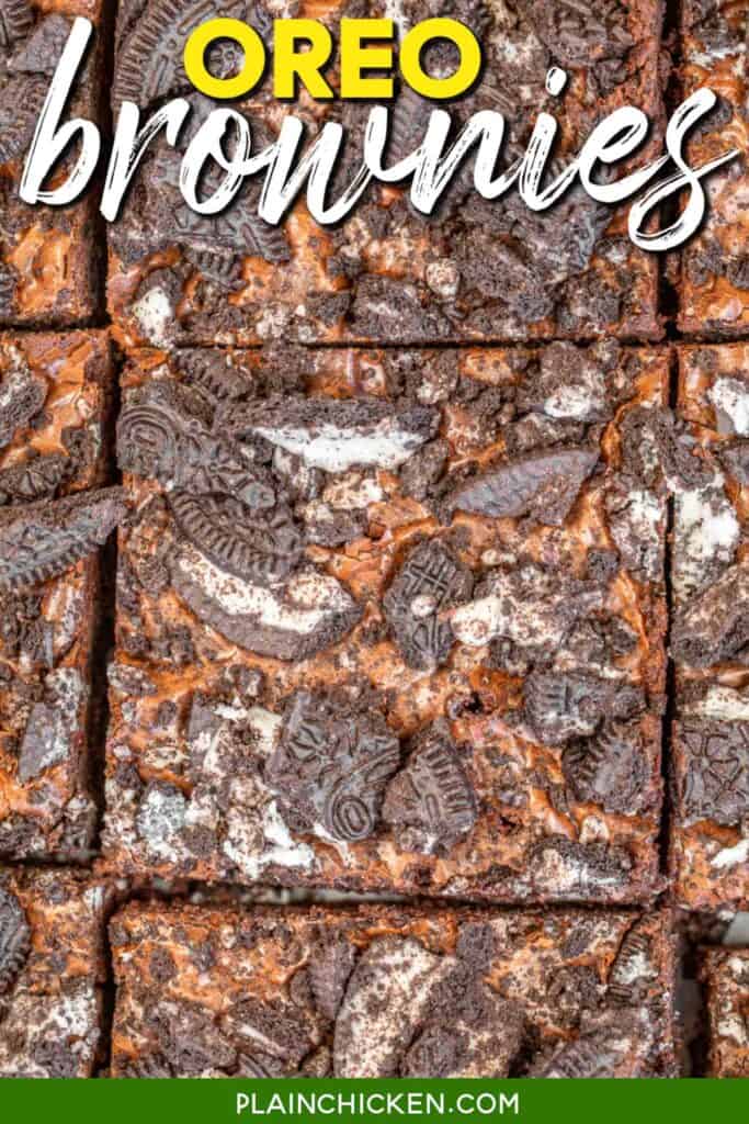 brownies cut into squares with text overlay