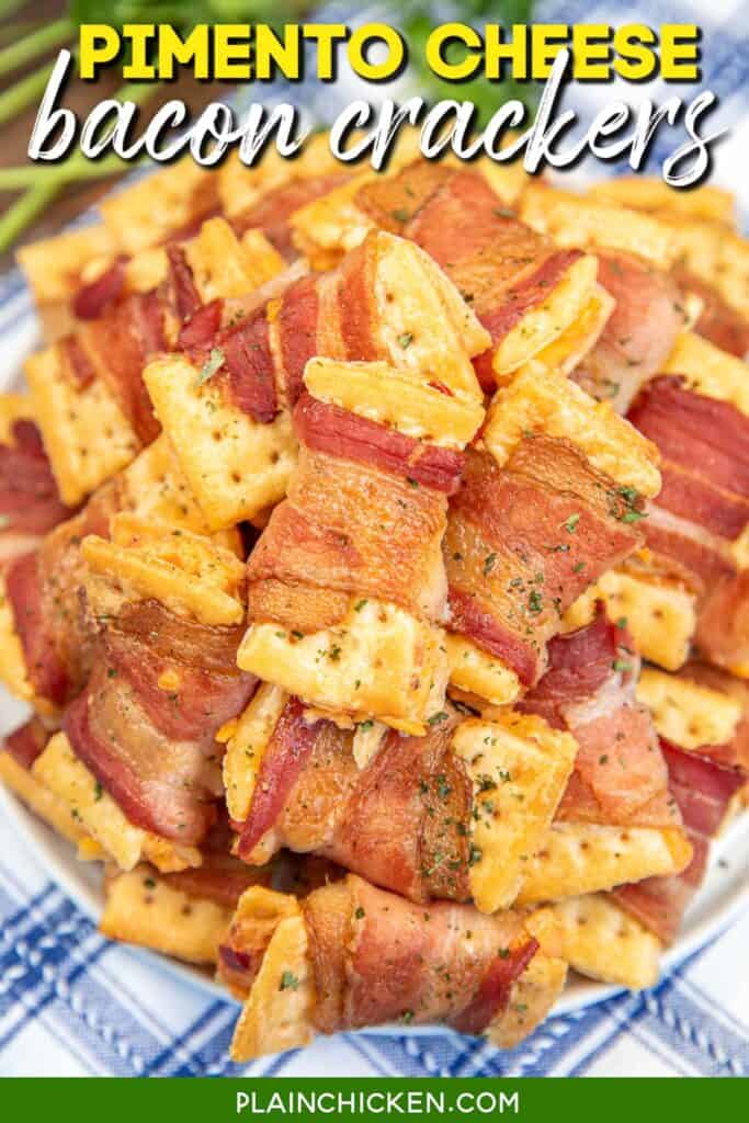 plate of bacon crackers with text overlay
