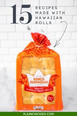 bag of hawaiian rolls on the countertop with text overlay