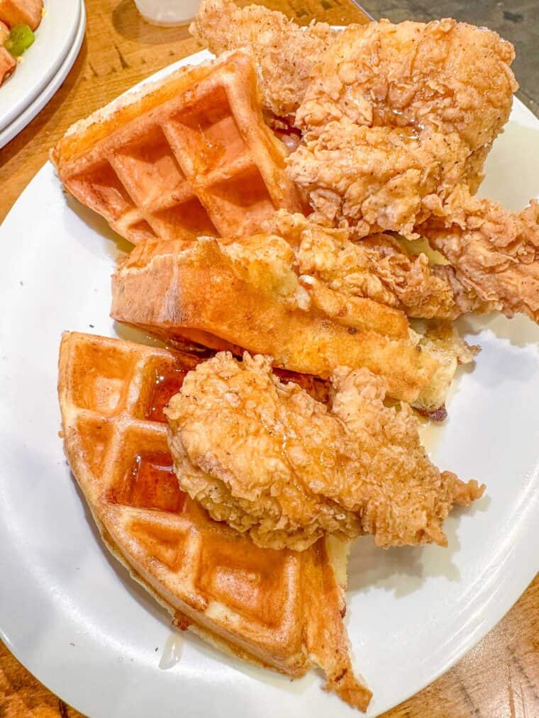 plate of chicken and waffles