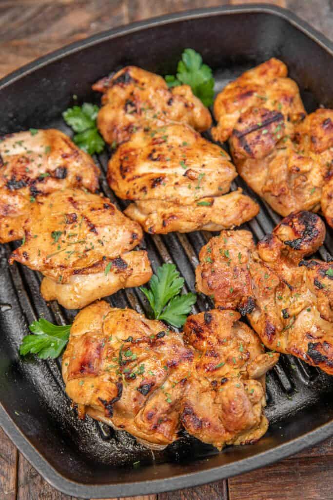 grilled chicken thighs in a grill pan