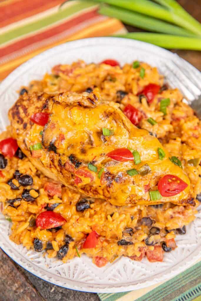 plate of mexican chicken and rice