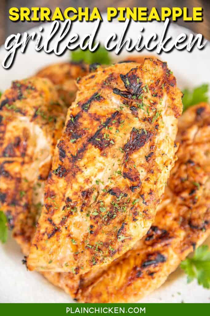 plate of grilled chicken with text overlay