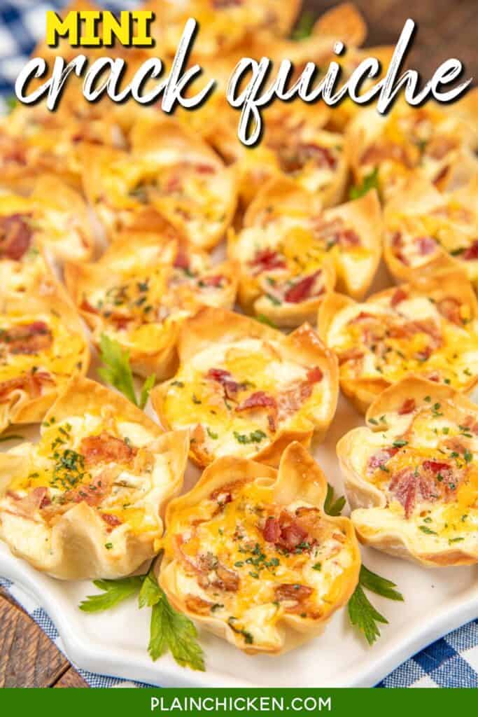 plate of wonton quiches with text overlay