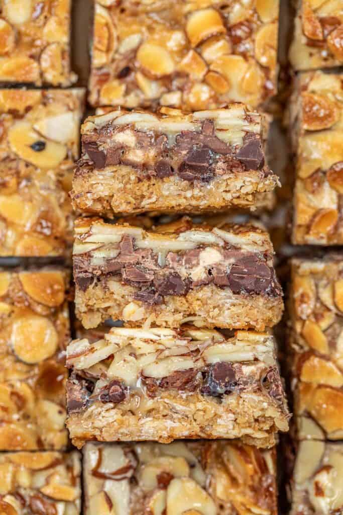 cross section of almond toffee magic bars