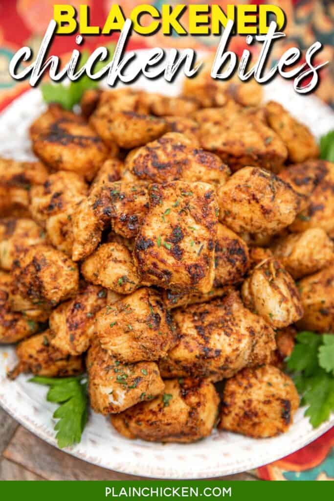 plate of chicken bites with text overlay