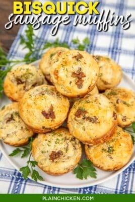 plate of sausage and cheese muffins with text overlay
