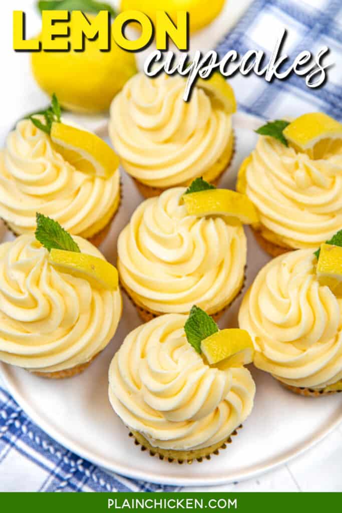 plate of lemon cupcakes with text overlay