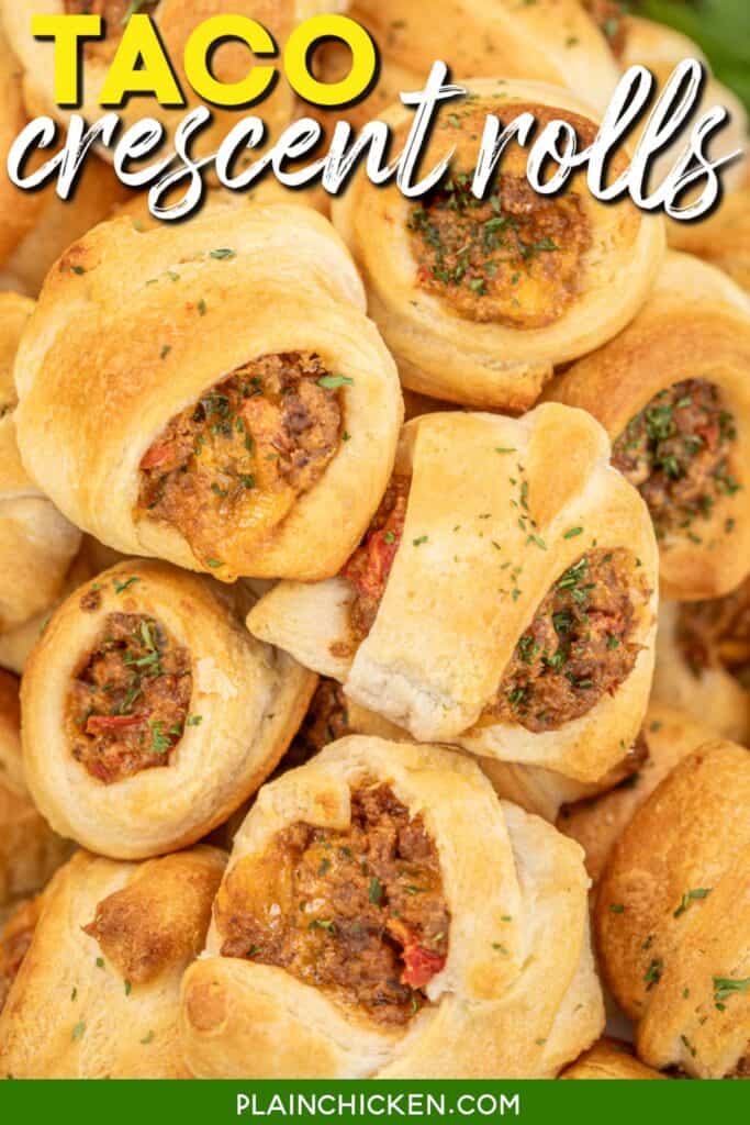 platter of taco crescent rolls with text overlay